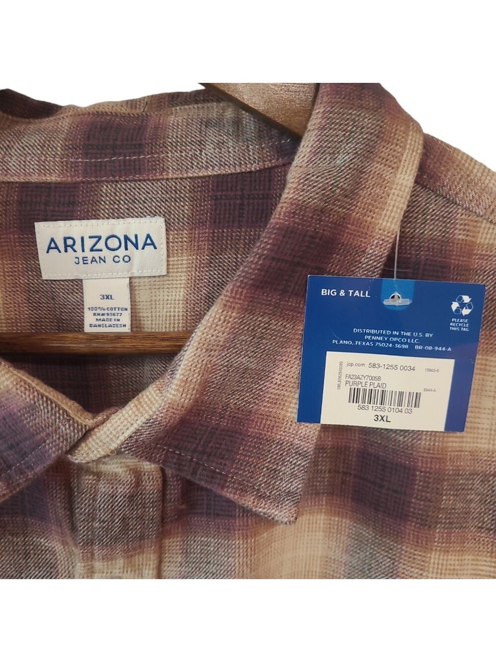 Men's Big and Tall Arizona Jean Co. Long Sleeve Plaid Flannel Shirt Size 3XL - Picture 2 of 3